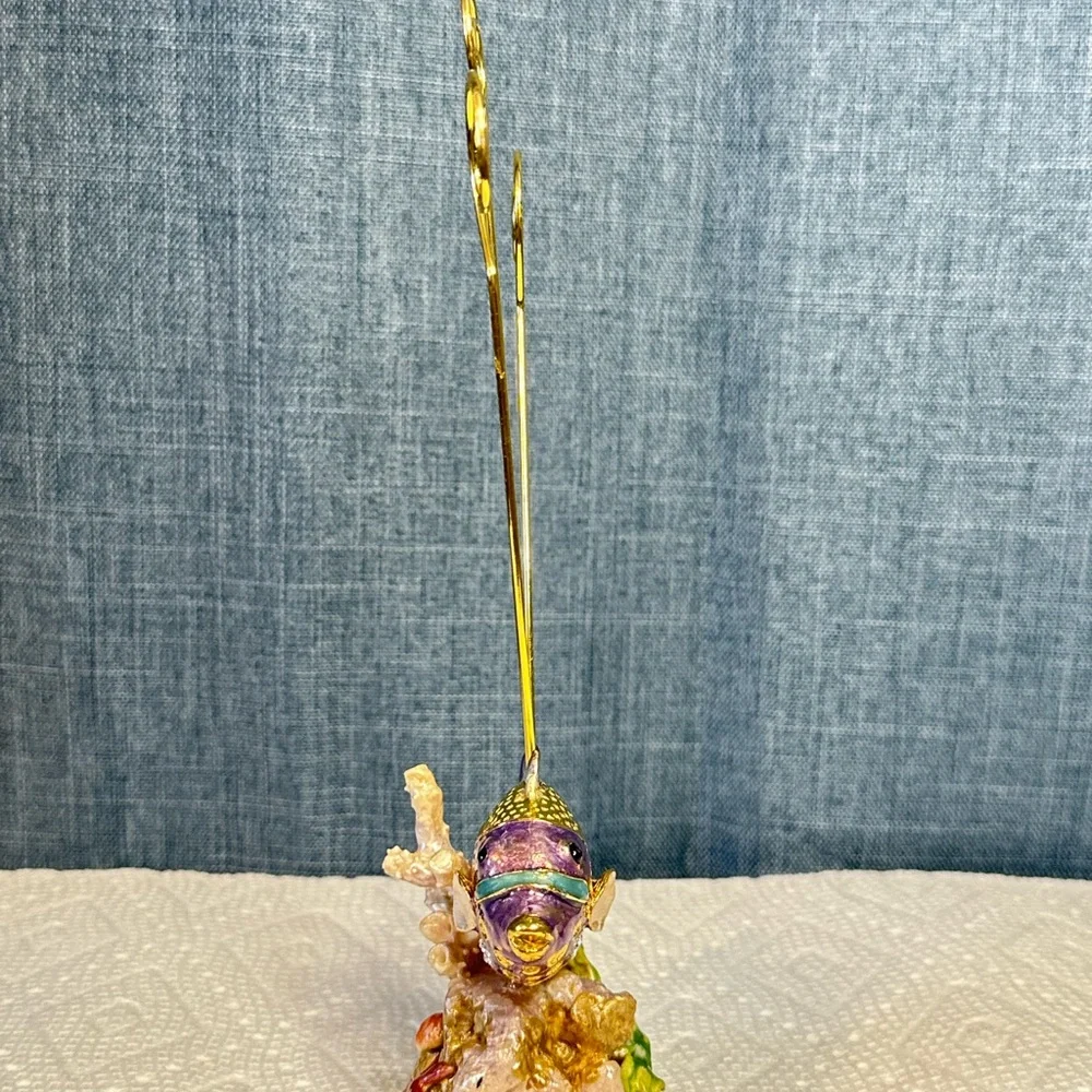 Enameled Fish With Coral Metal Figurine / Photo / Receipe /‎ Note Card Holder